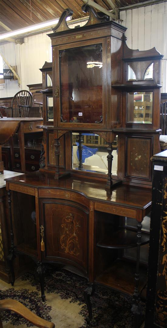 Edwardian inlaid rosewood mirror back side cabinet